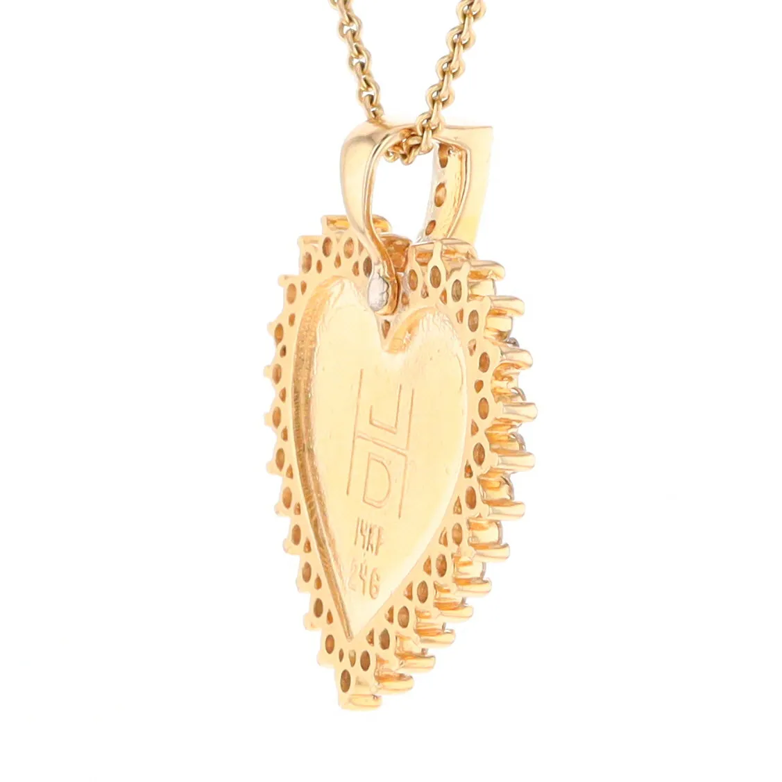 Gold Quartz Necklace Heart Shape Inlaid 1.54ctw Halo Diamond Pendant