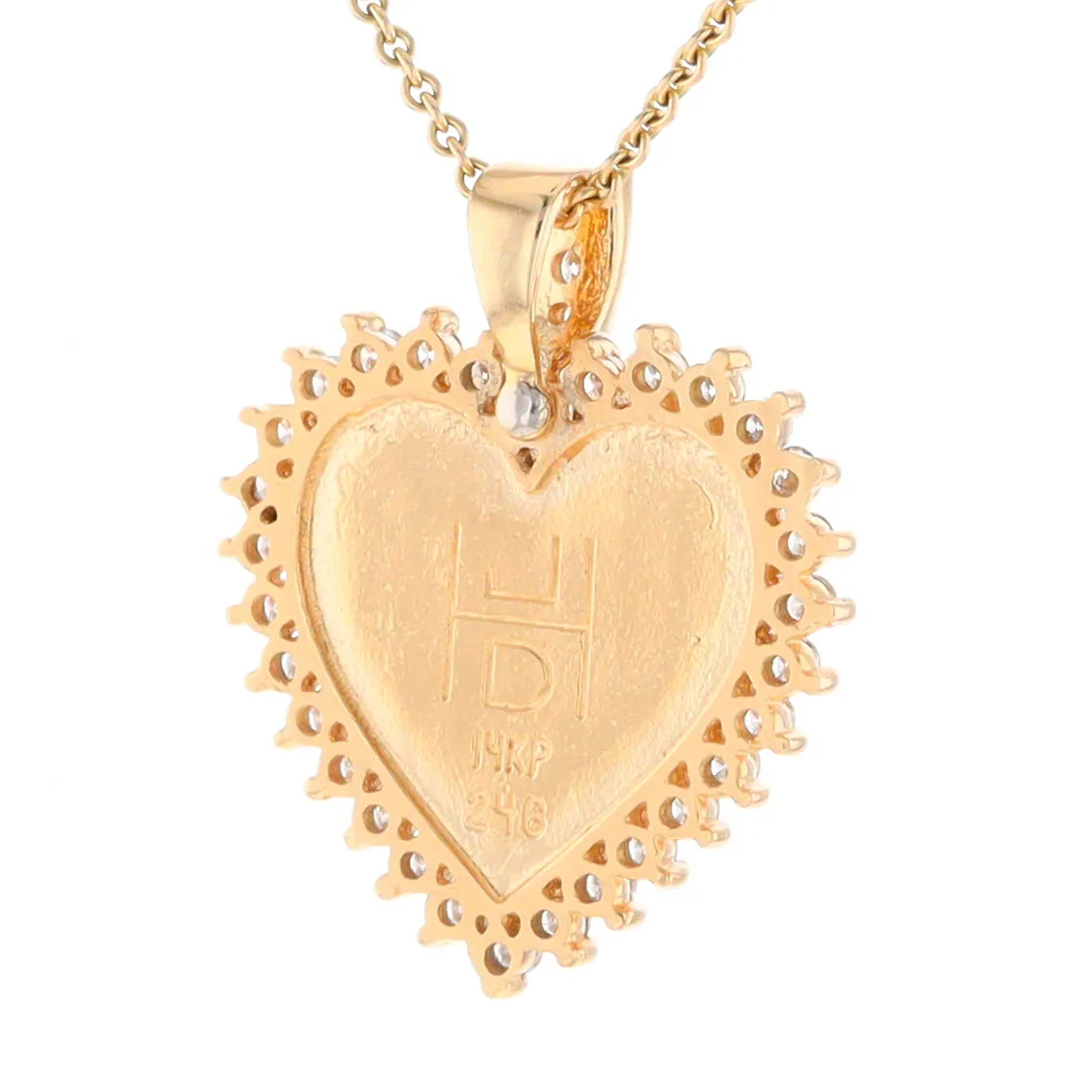 Gold Quartz Necklace Heart Shape Inlaid 1.54ctw Halo Diamond Pendant