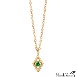 Gold Rhombus Frame Necklace with Emerald