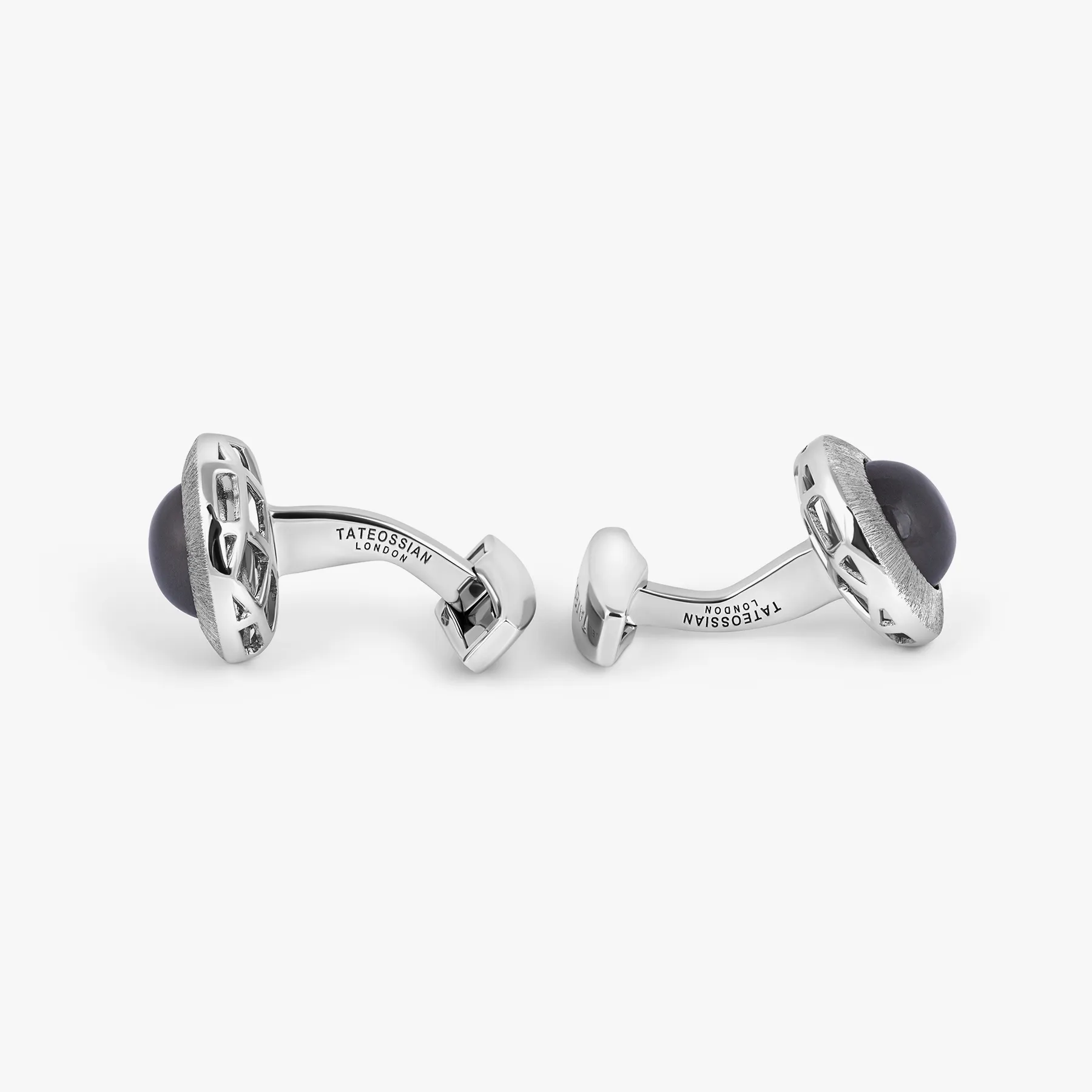 Graffiato Moonstone Cufflinks in Rhodium Plated Silver