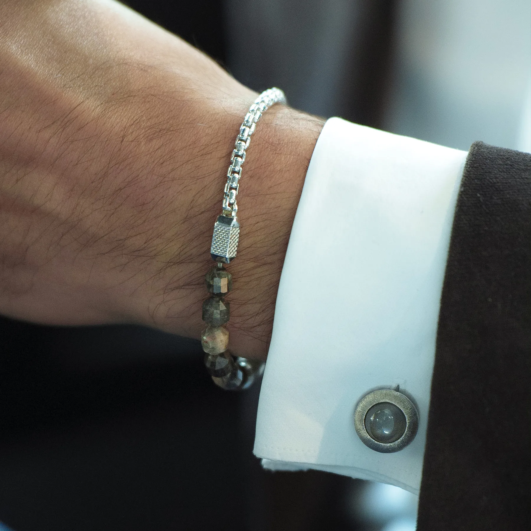 Graffiato Moonstone Cufflinks in Rhodium Plated Silver