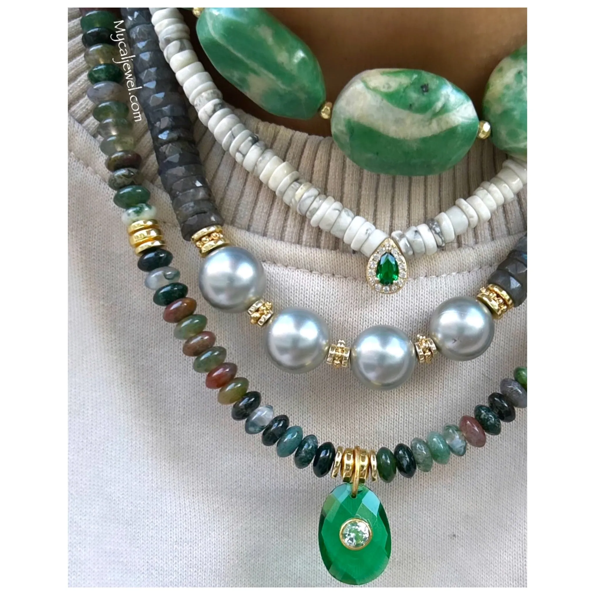 Green Jasper Biggie Faceted Oblongs Necklace