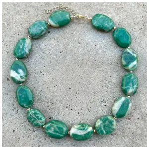 Green Jasper Biggie Faceted Oblongs Necklace