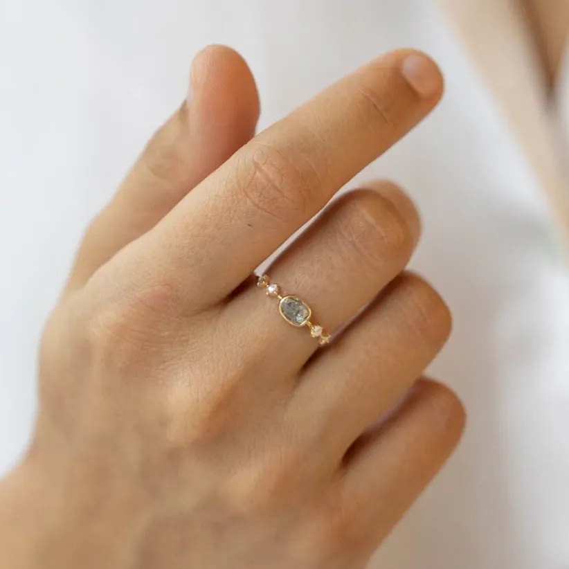 Grey Diamonds and Moonstones Ring