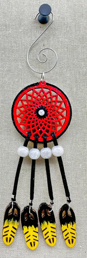 Hand painted Wooden Dreamcatcher w/ Deer hide, Moonstone, Crackle Agate, 4 Sacred Colours (S)