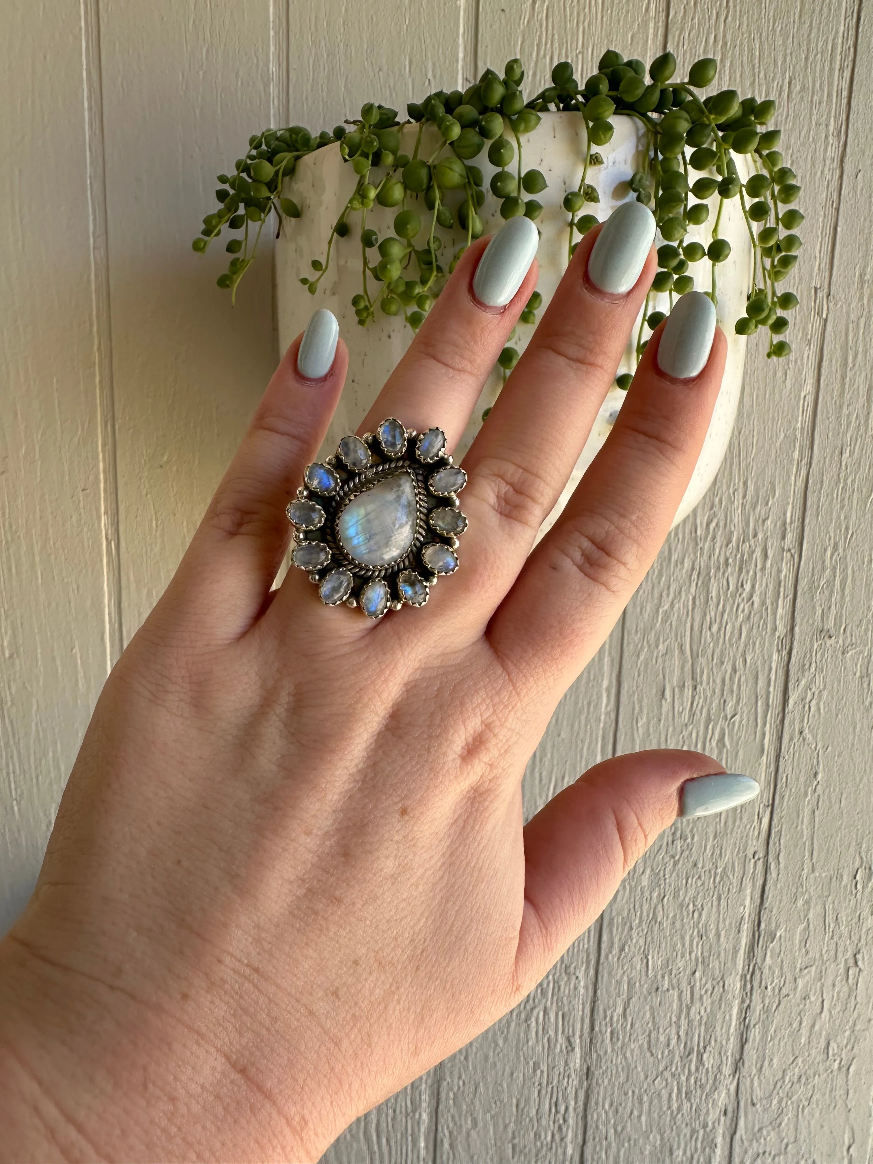 Handmade Moonstone & Sterling Silver Adjustable Ring