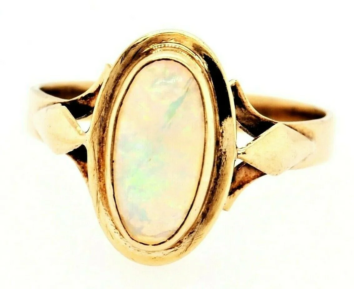 Handmade Opal Dress Ring 9ct Yellow Gold Fine Jewellery Blue & Green Flash