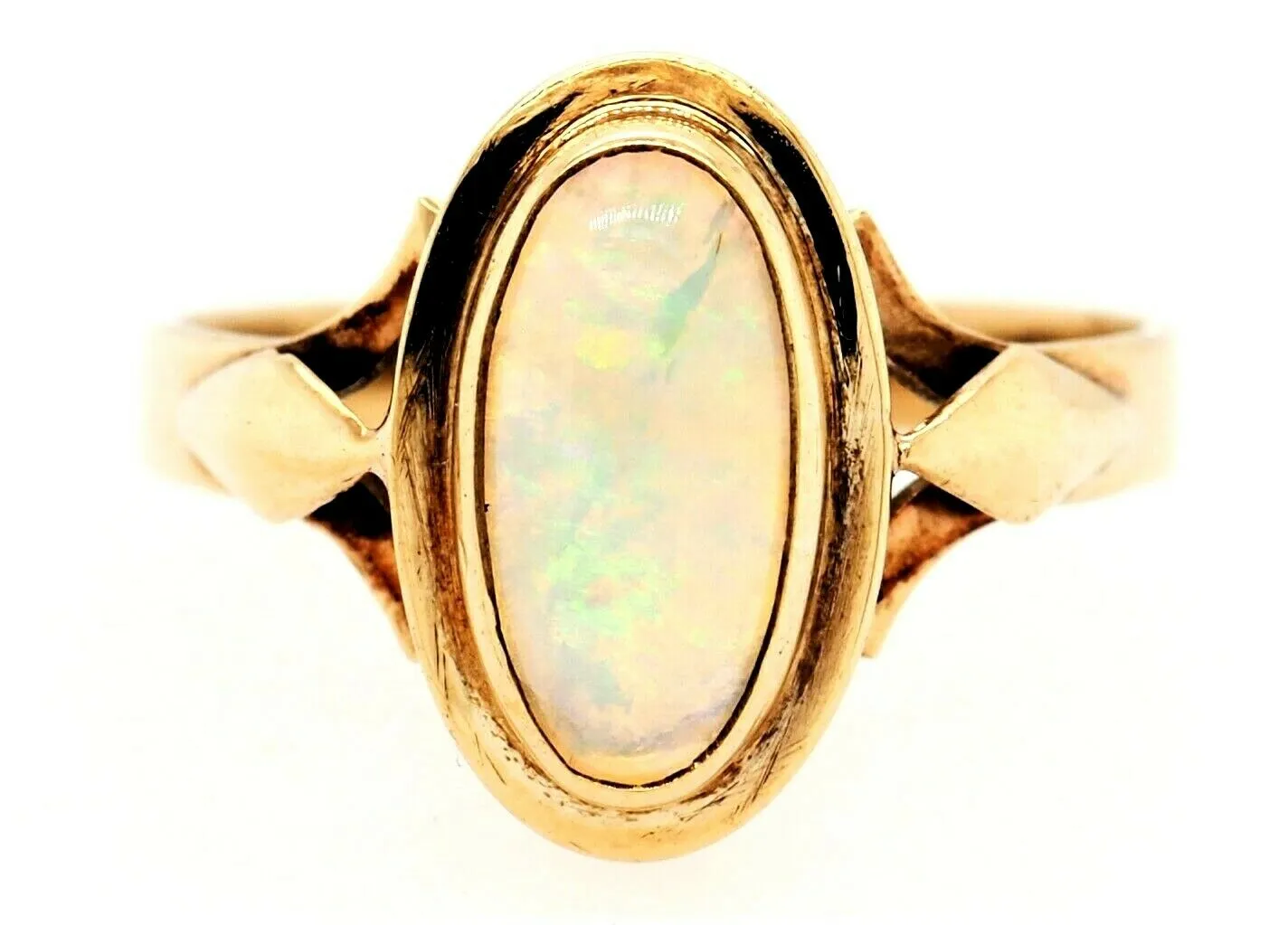 Handmade Opal Dress Ring 9ct Yellow Gold Fine Jewellery Blue & Green Flash