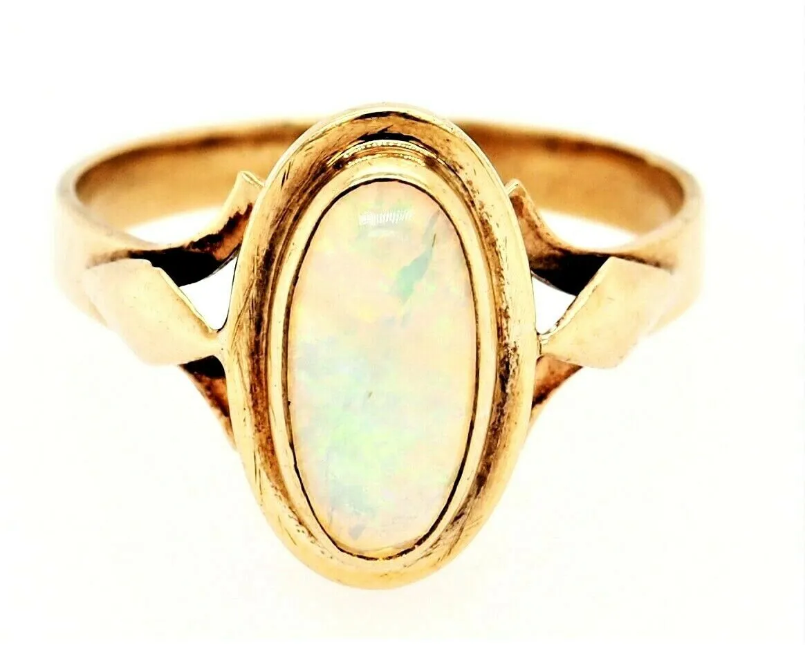 Handmade Opal Dress Ring 9ct Yellow Gold Fine Jewellery Blue & Green Flash