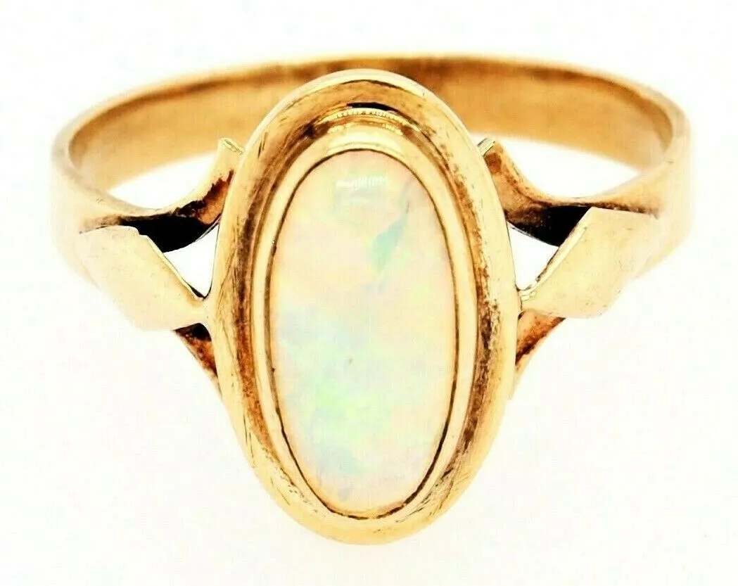 Handmade Opal Dress Ring 9ct Yellow Gold Fine Jewellery Blue & Green Flash