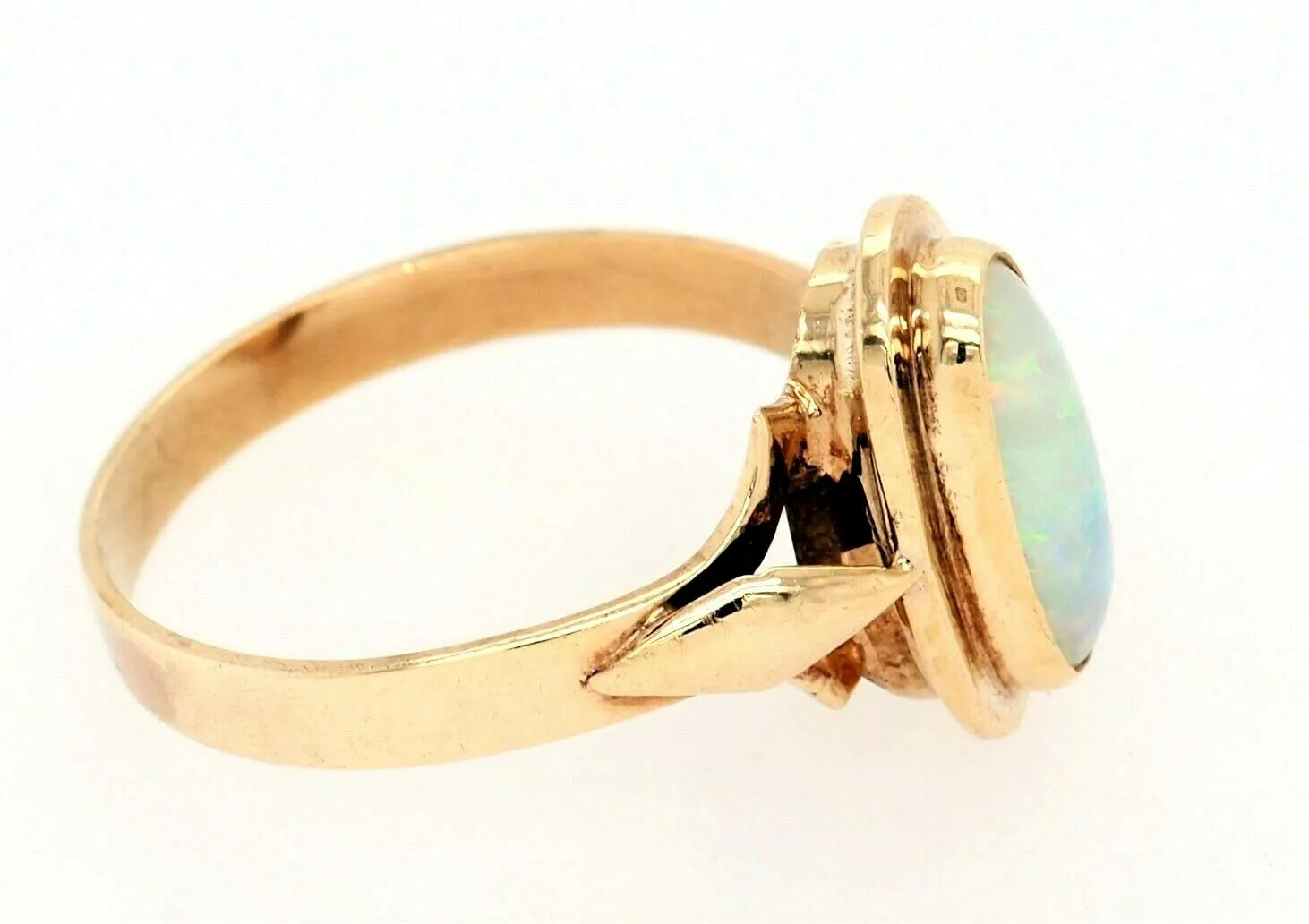 Handmade Opal Dress Ring 9ct Yellow Gold Fine Jewellery Blue & Green Flash