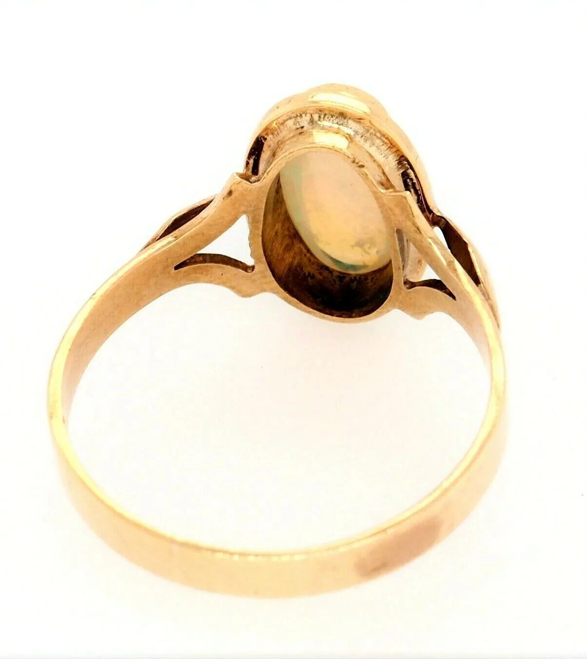 Handmade Opal Dress Ring 9ct Yellow Gold Fine Jewellery Blue & Green Flash