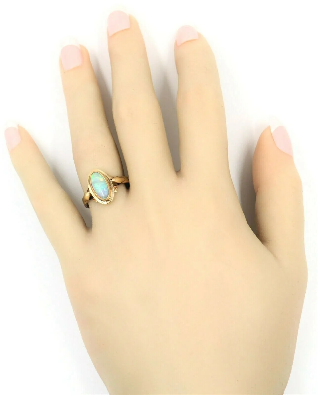 Handmade Opal Dress Ring 9ct Yellow Gold Fine Jewellery Blue & Green Flash