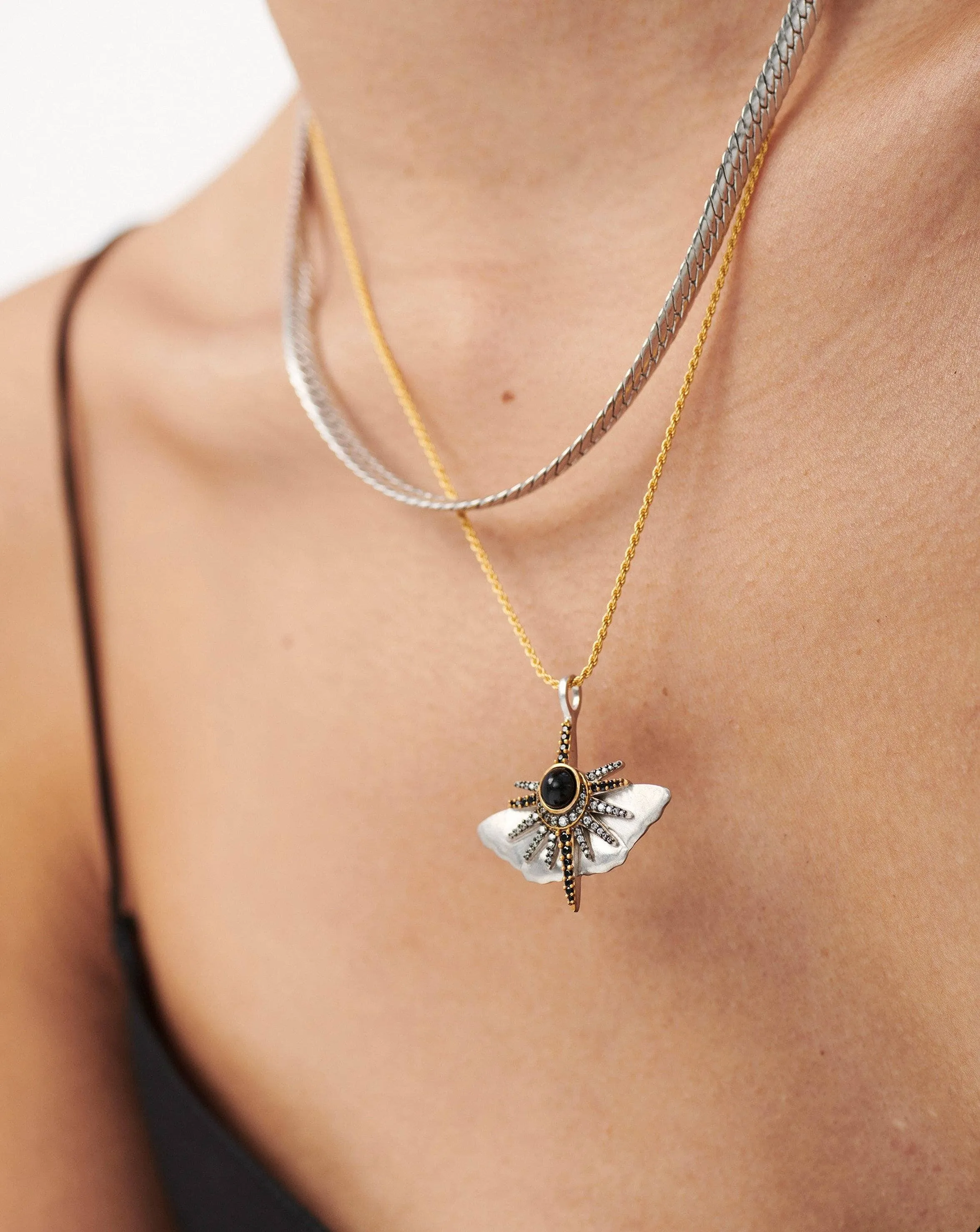 Harris Reed Emerging Butterfly Necklace | Silver Plated/Black Onyx