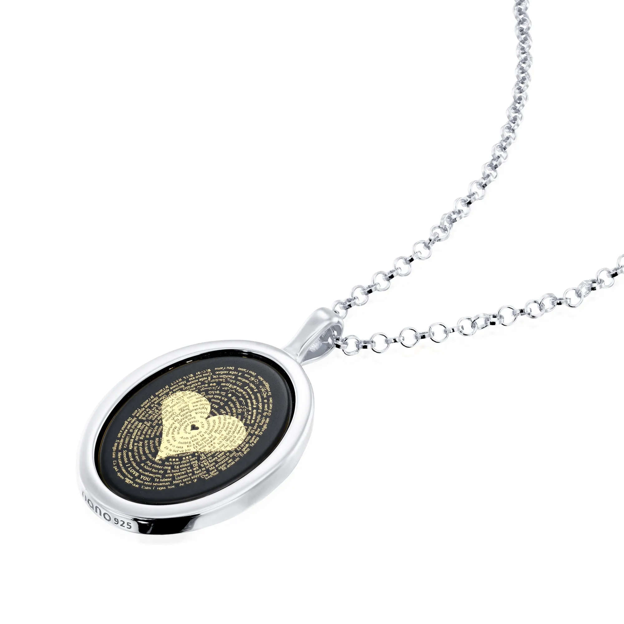 I Love You Necklace Onyx Pendant 24k Gold Inscribed in 120 Languages