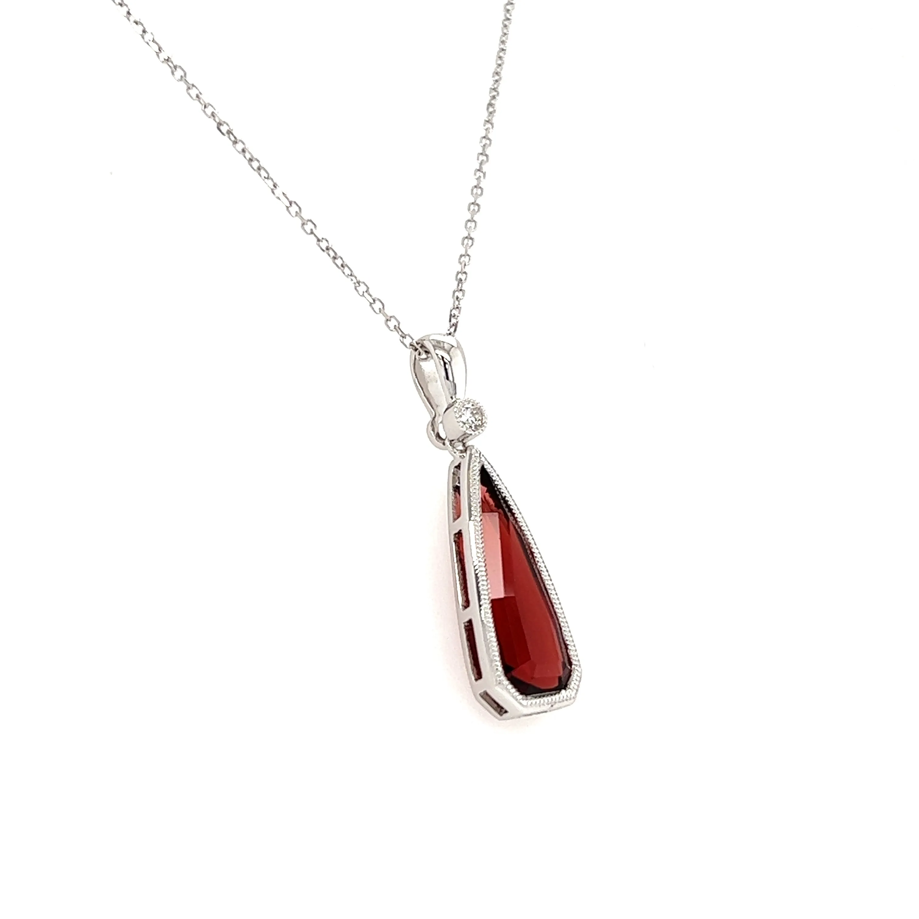 Irregular Garnet Pendant with Diamond Accent in 14K White Gold