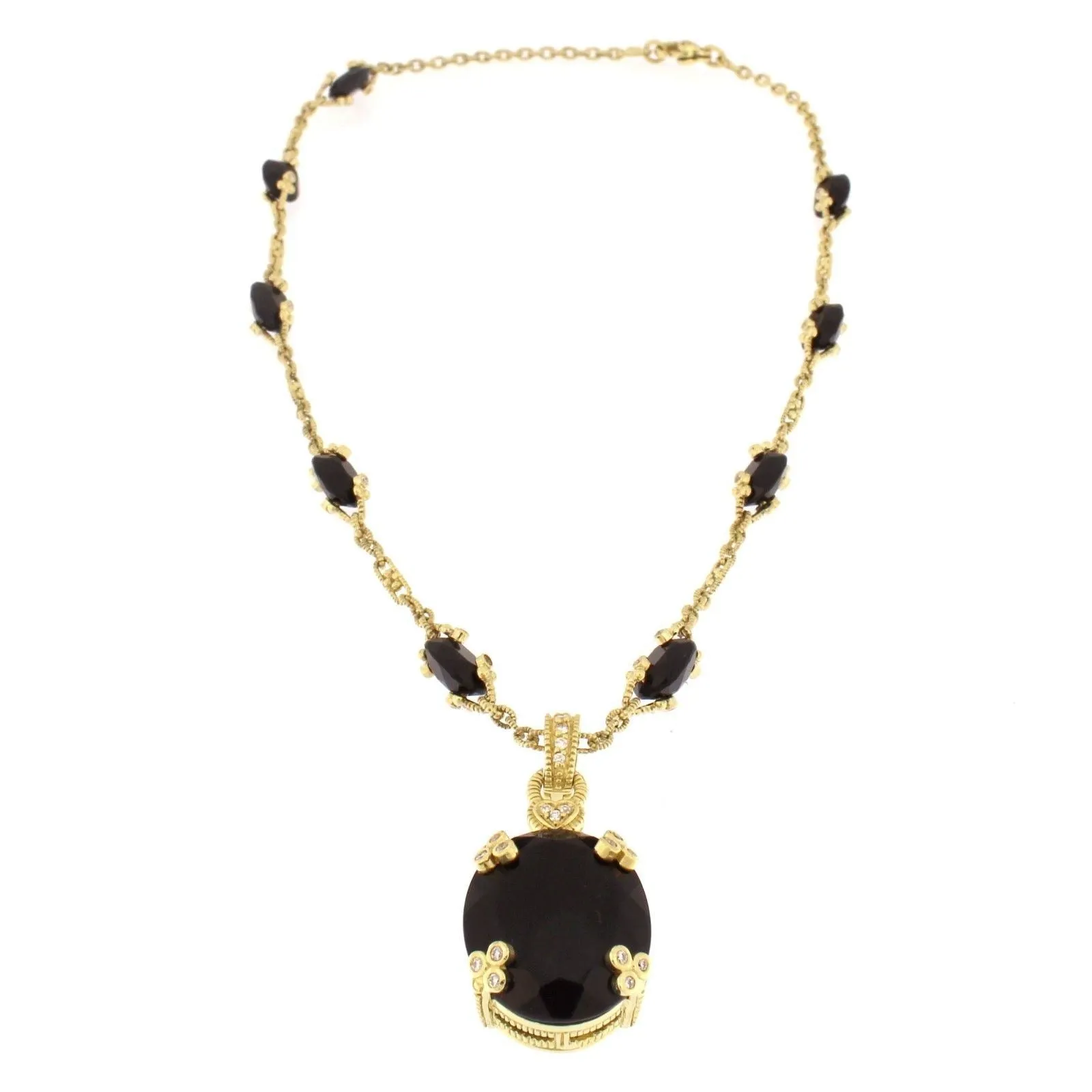 Judith Ripka Necklace with Onyx Stones and Diamonds 18k Yellow Gold