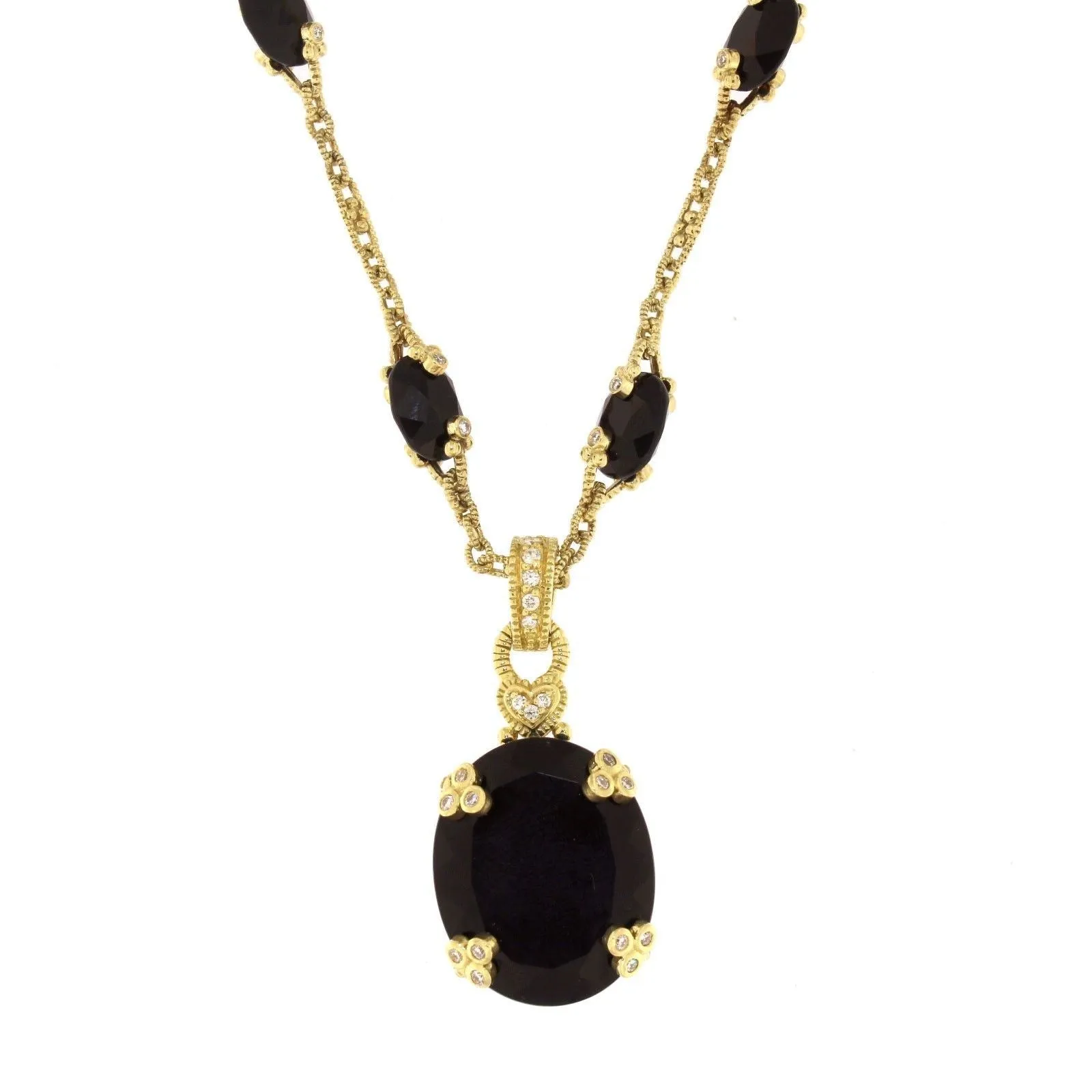 Judith Ripka Necklace with Onyx Stones and Diamonds 18k Yellow Gold