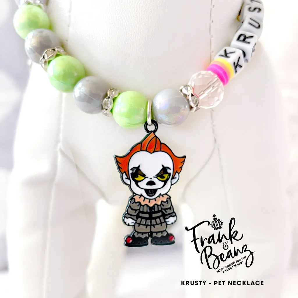 Krusty Clown Halloween Personalized Dog Cat Necklace Spooky Pet Jewelry