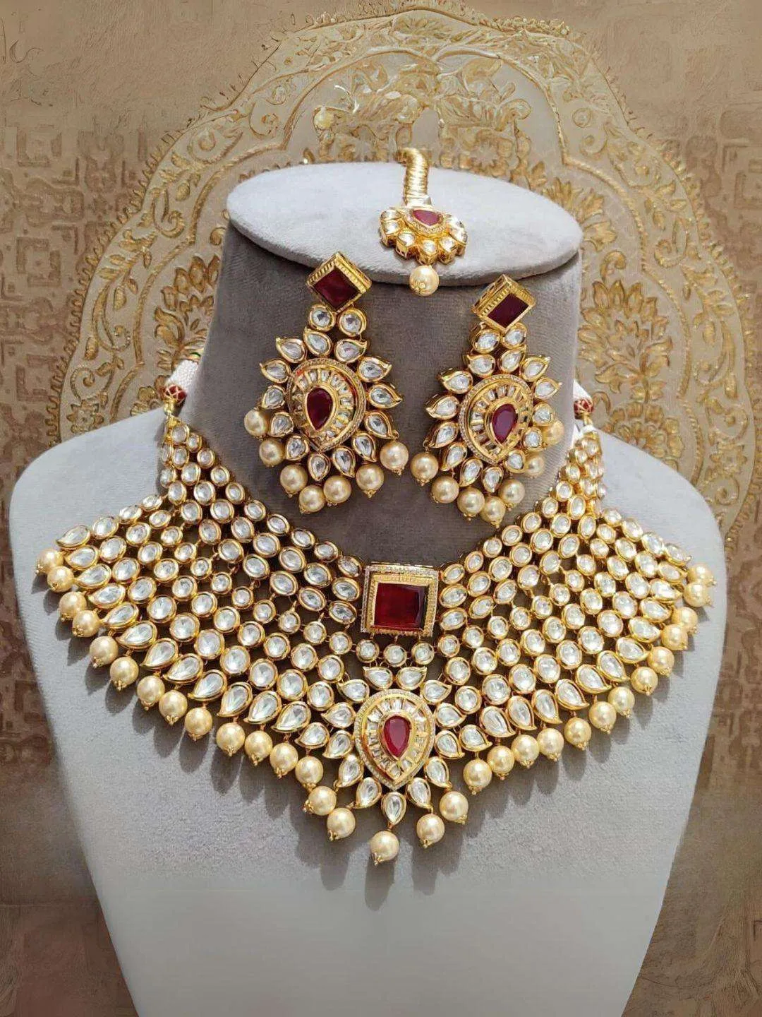 Kundan And Red Onyx Statement Jewelry Set