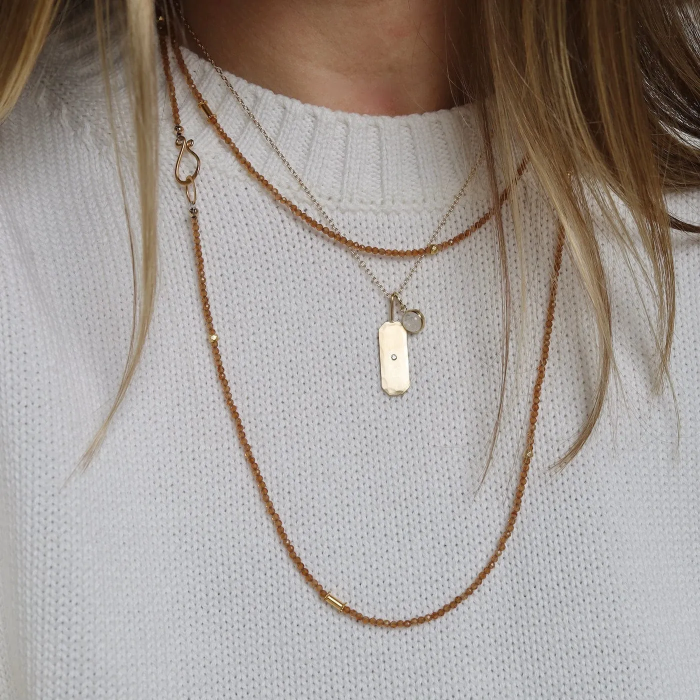 Long Hessonite Garnet & Gold Fill Beads Necklace