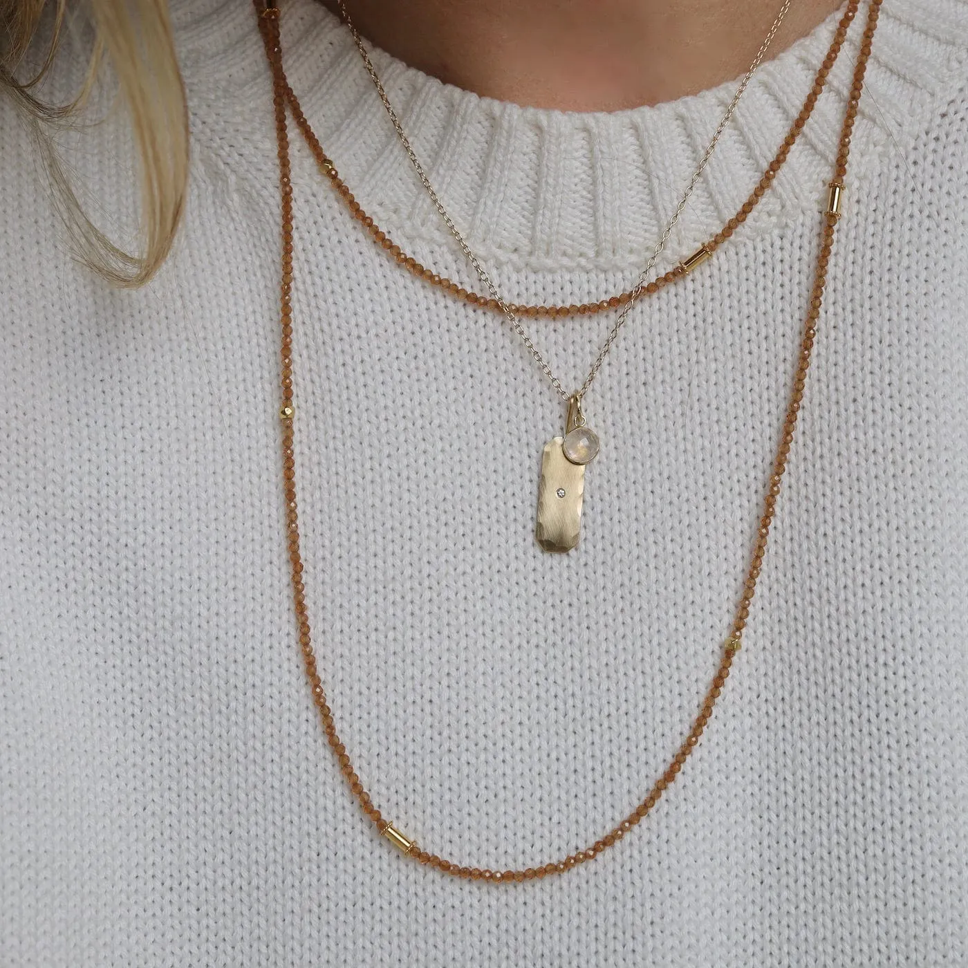 Long Hessonite Garnet & Gold Fill Beads Necklace