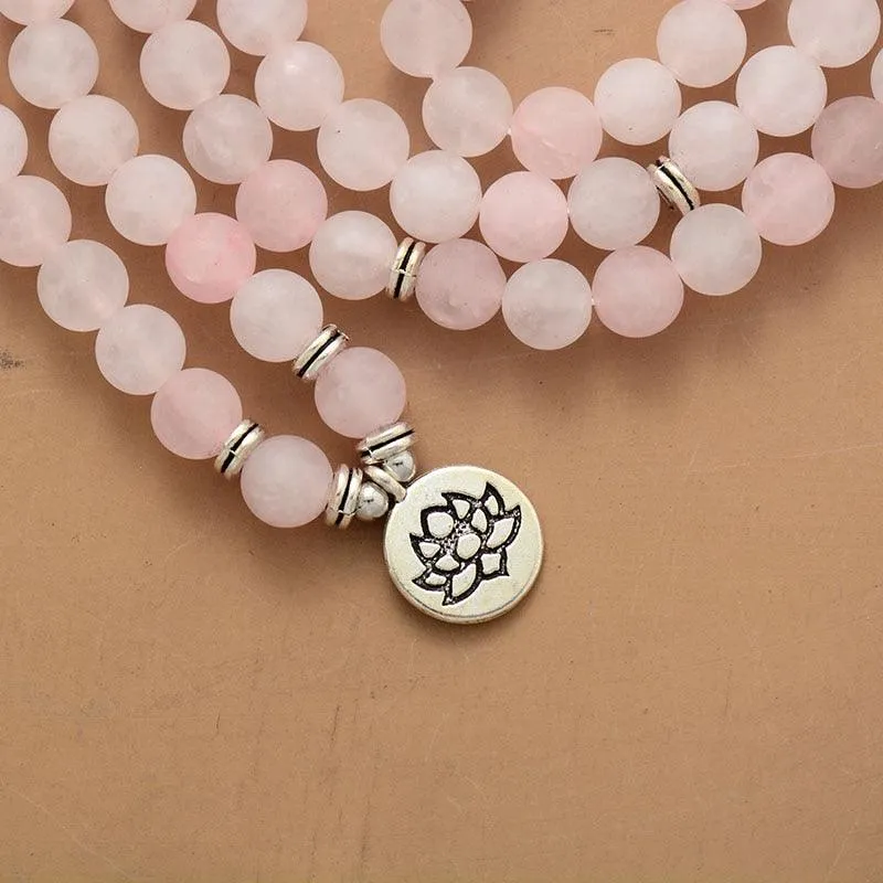 'Lotus' Rose Quartz 108 Mala Beads Necklace