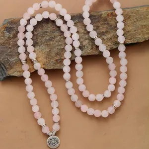 'Lotus' Rose Quartz 108 Mala Beads Necklace