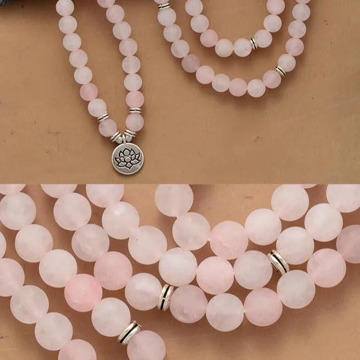 'Lotus' Rose Quartz 108 Mala Beads Necklace