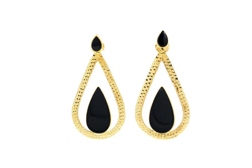 Marion Black Onyx Earrings, Gold Vermeil