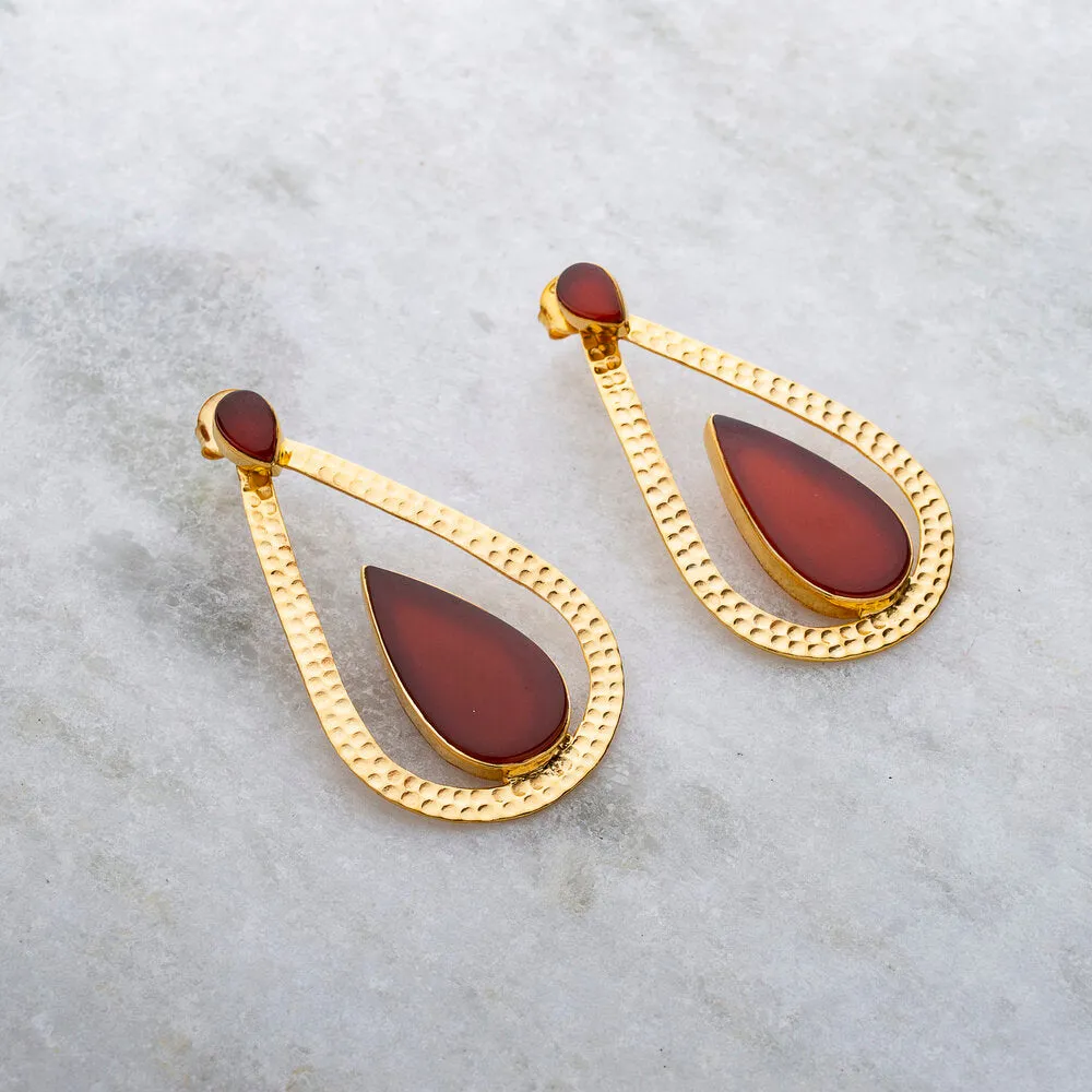 Marion Red Onyx Earrings, Gold Vermeil