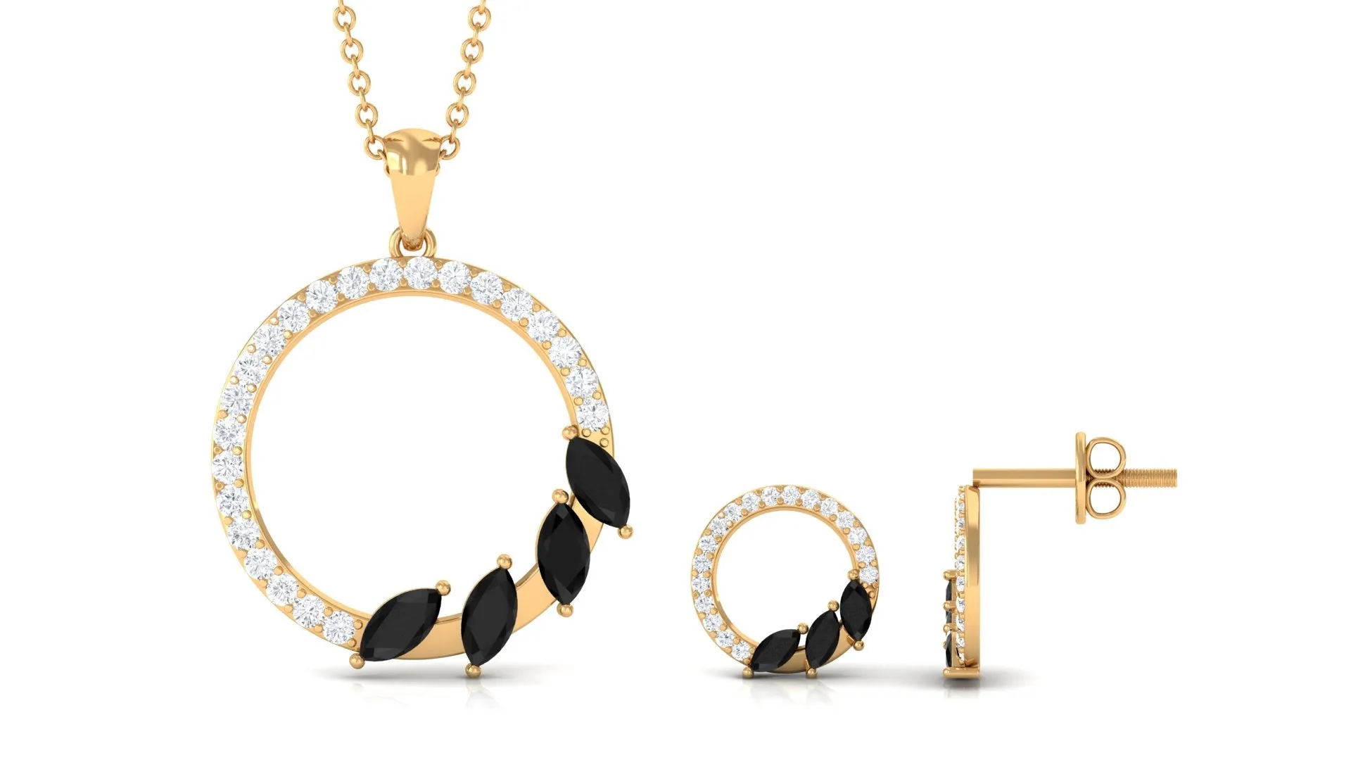 Marquise Cut Black Onyx and Diamond Eternity Jewelry Set