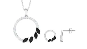 Marquise Cut Black Onyx and Diamond Eternity Jewelry Set