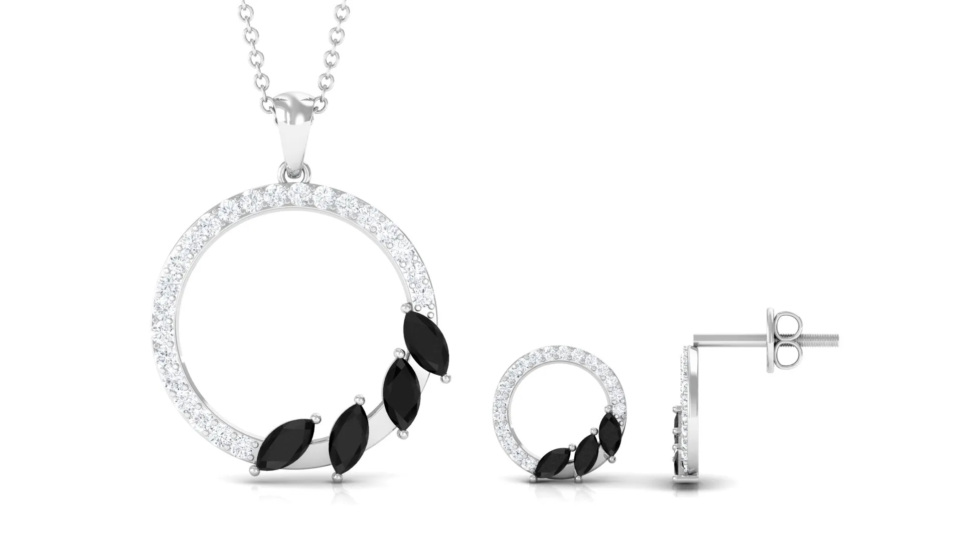 Marquise Cut Black Onyx and Diamond Eternity Jewelry Set