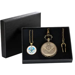 Master Mason Blue Lodge Pocket Watch - Blue & Gold Square & Compass G