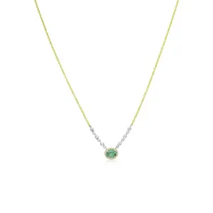 Meira T Diamond Dainty Emerald Halo Necklace