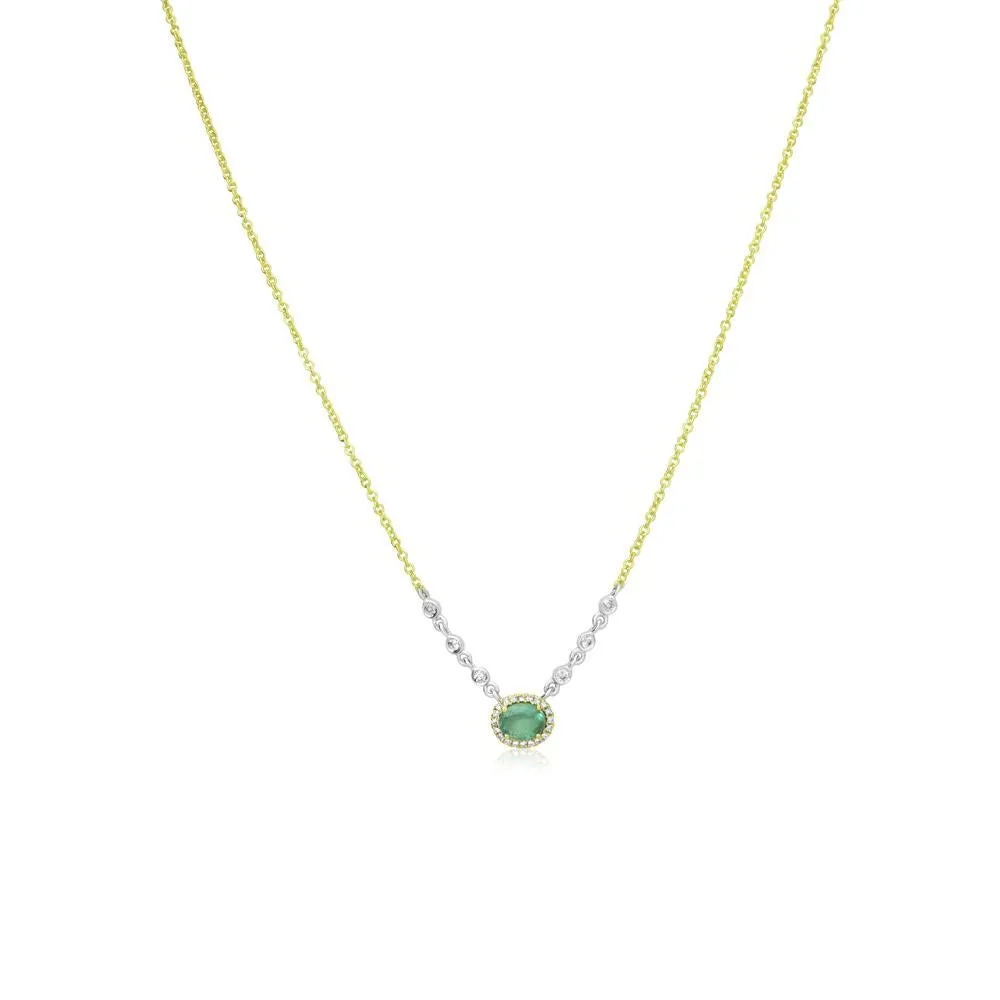 Meira T Diamond Dainty Emerald Halo Necklace