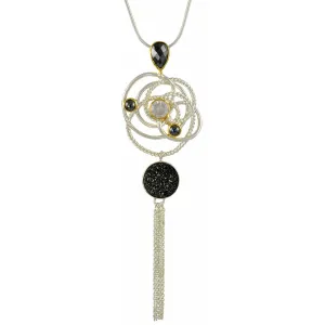 Michou Black Druzy Sterling Silver & Gold Vermeil Tassle Necklace - Orbits Collection