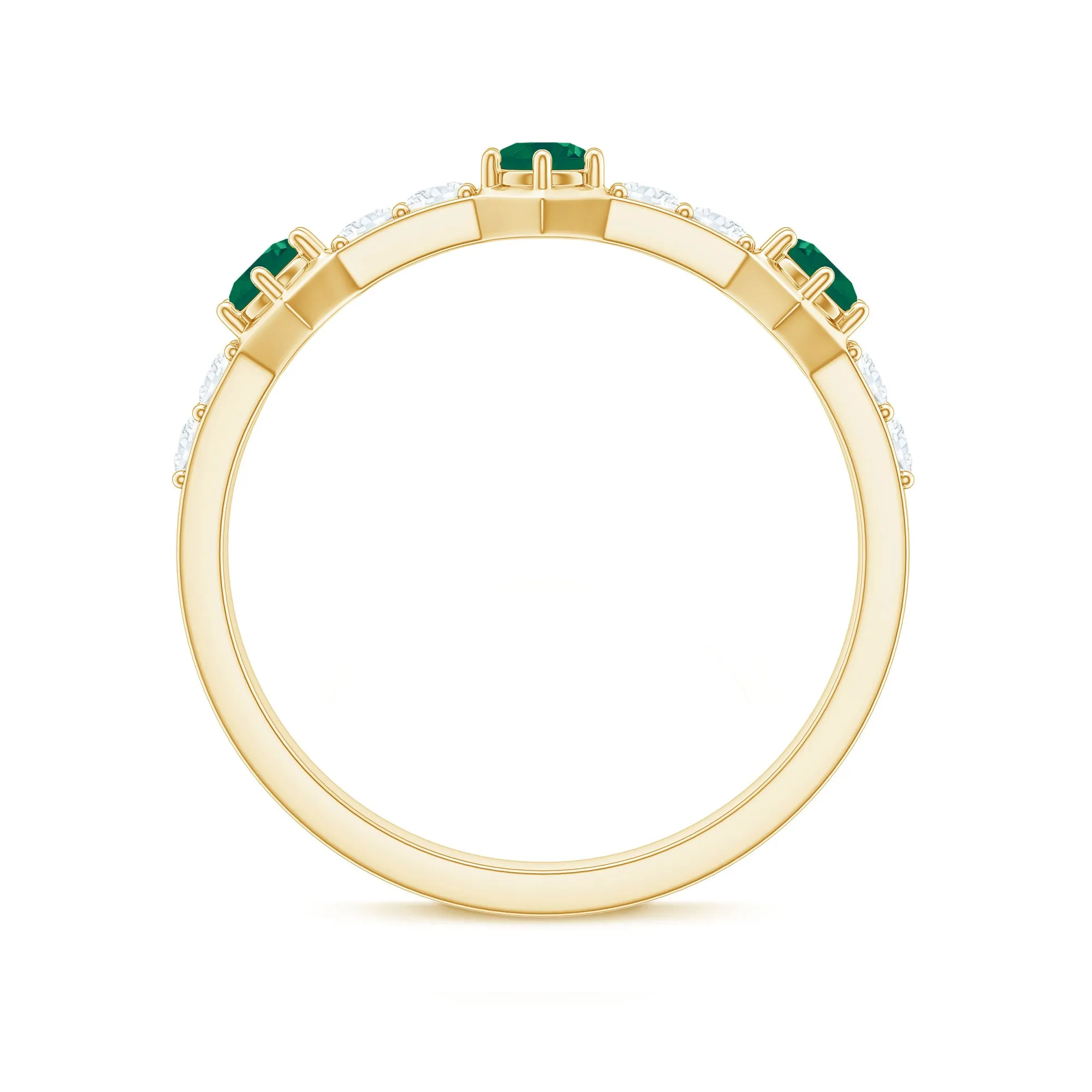 Minimal Half Eternity Ring with Emerald and Diamond