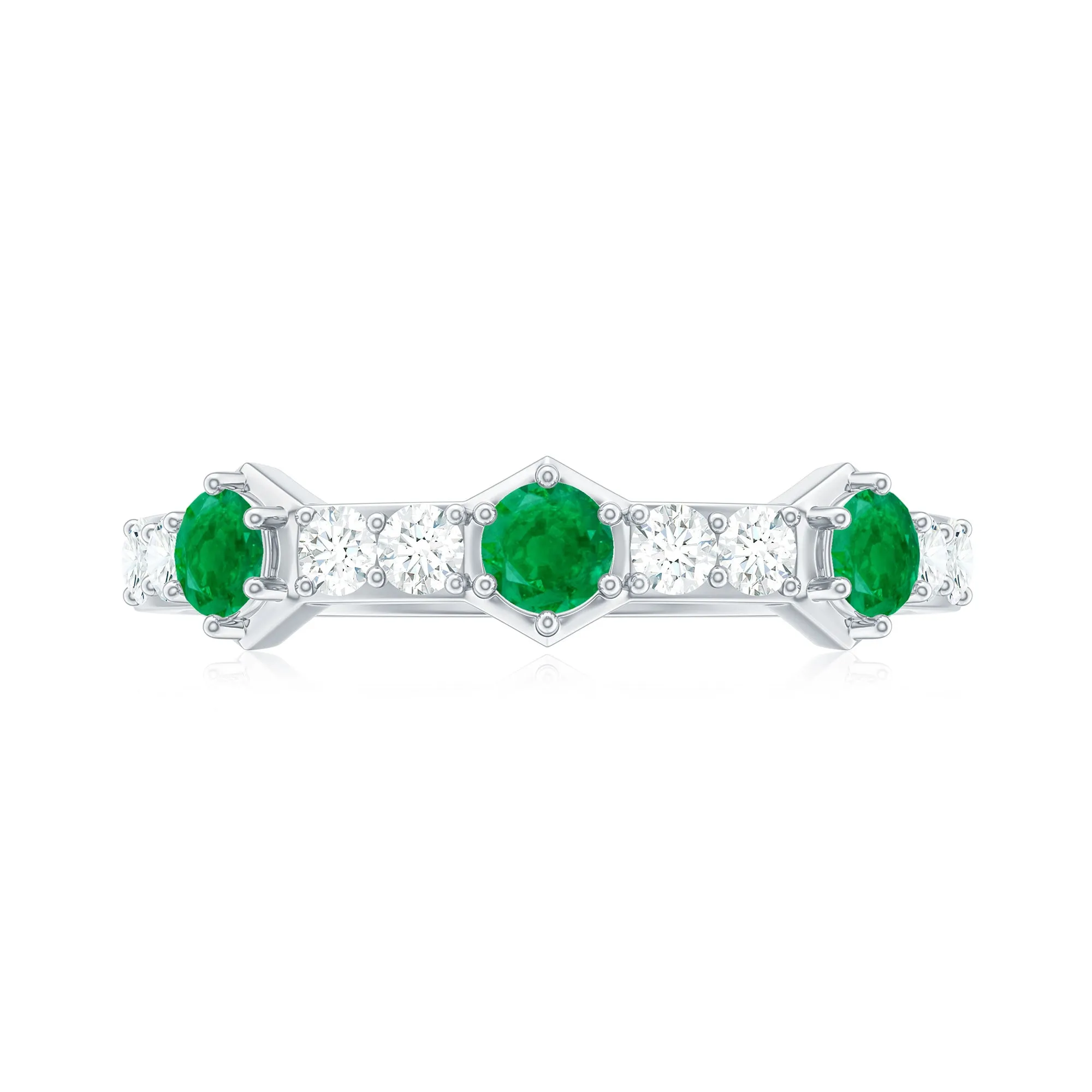 Minimal Half Eternity Ring with Emerald and Diamond