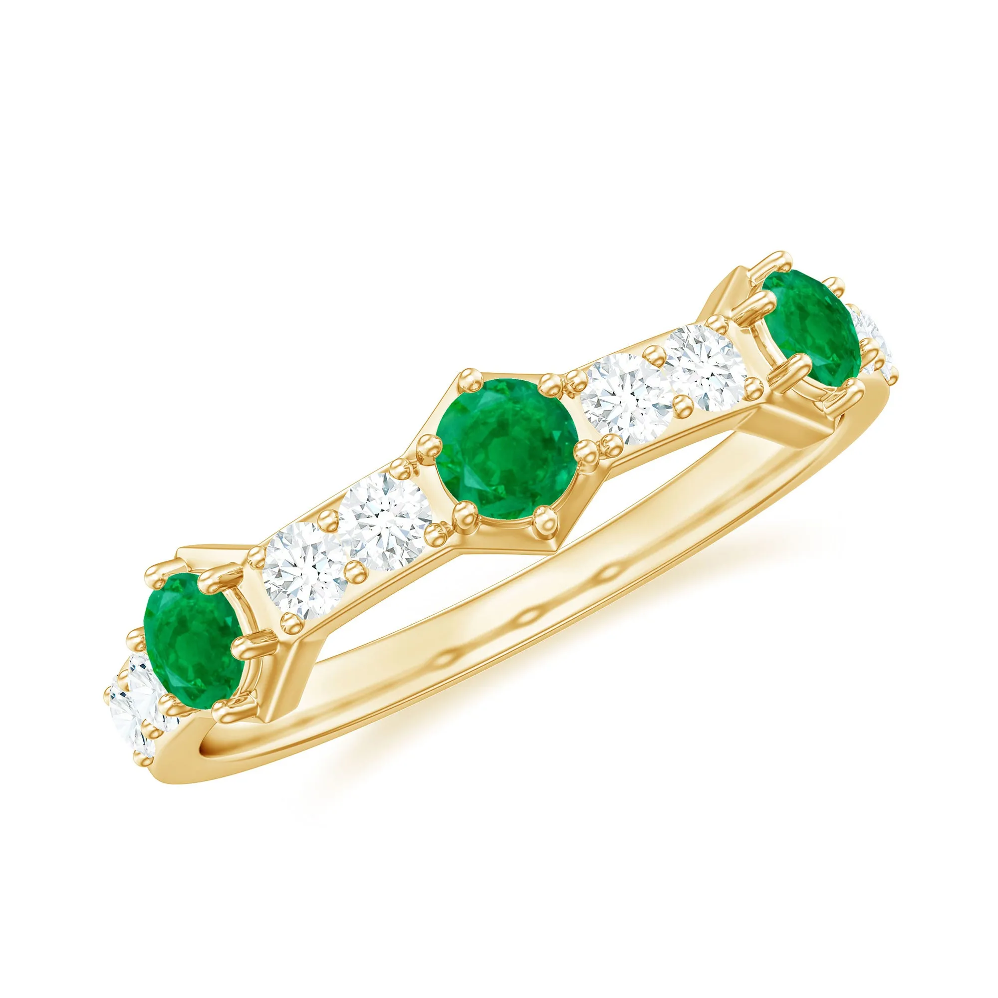 Minimal Half Eternity Ring with Emerald and Diamond