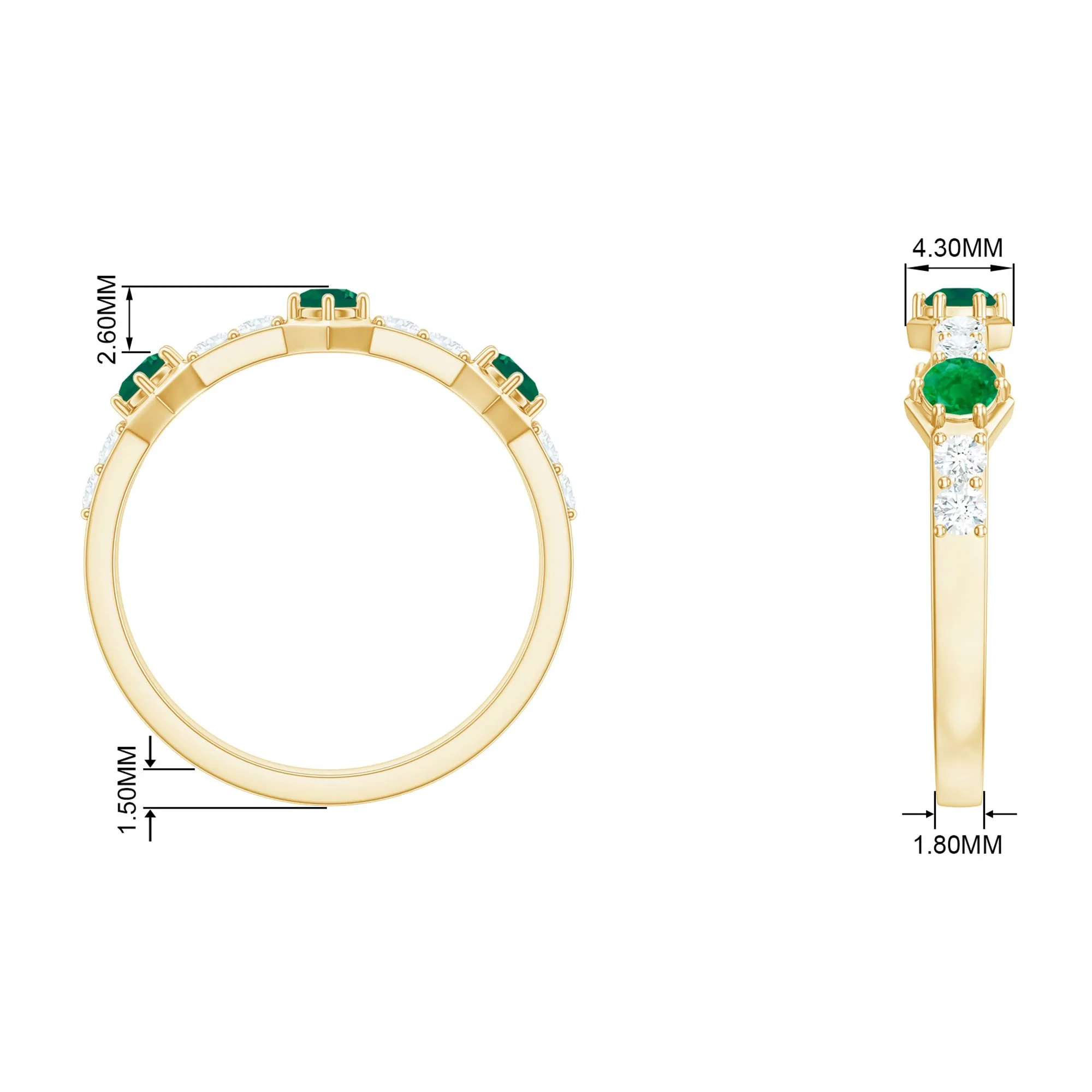 Minimal Half Eternity Ring with Emerald and Diamond