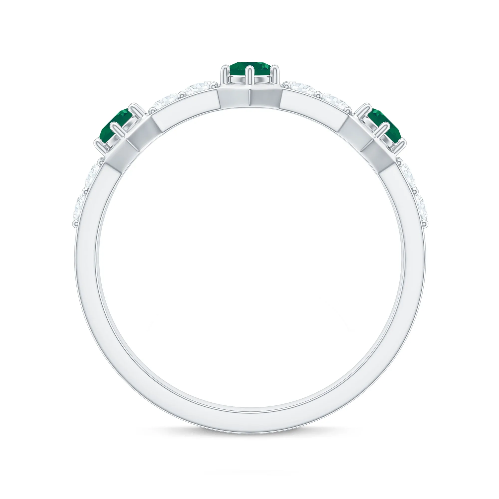 Minimal Half Eternity Ring with Emerald and Diamond