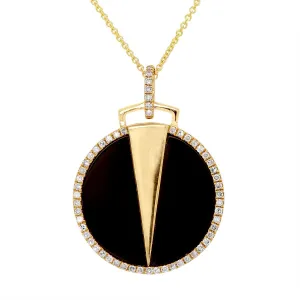 MODERN YELLOW GOLD PENDANT WITH BLACK ONYX AND DIAMONDS, .15 CT TW