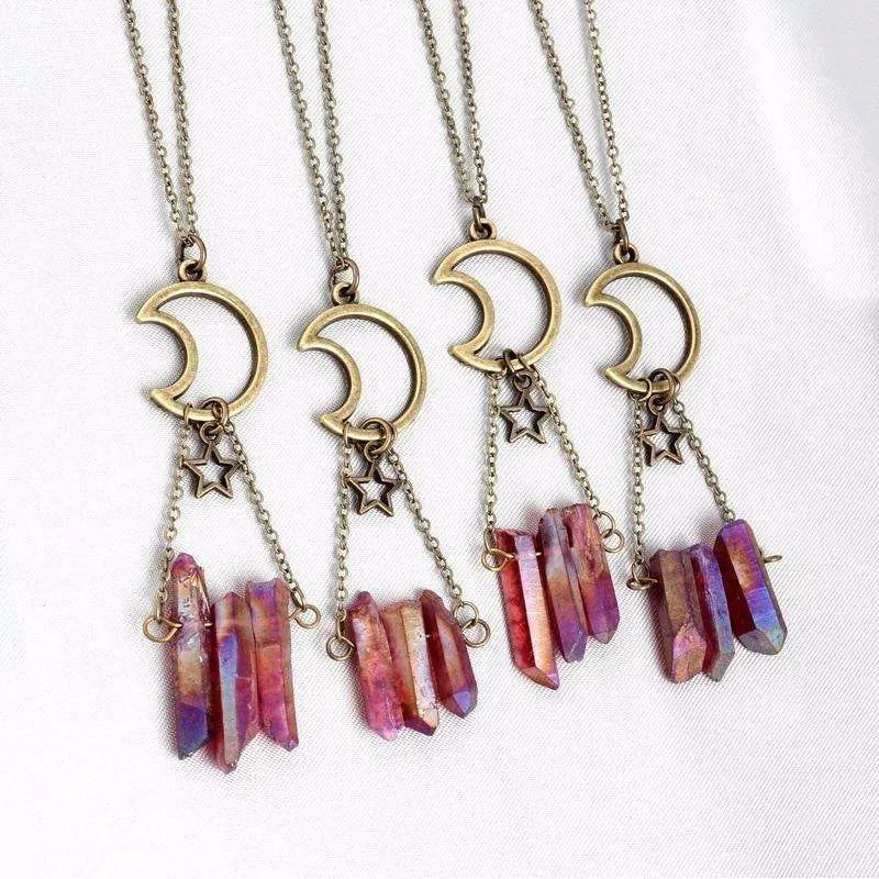 Moon & Stars Aura Quartz Necklace