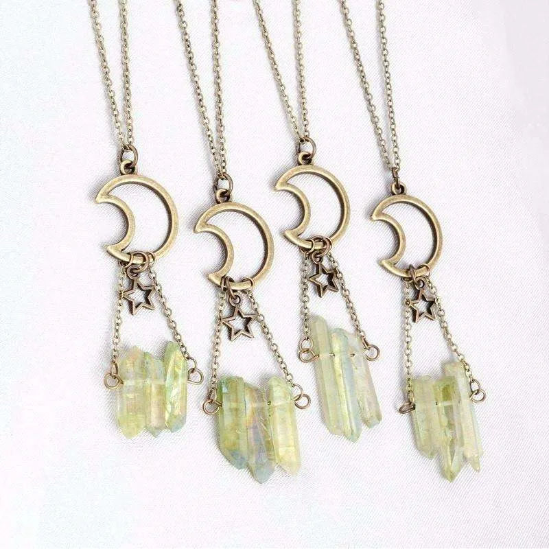 Moon & Stars Aura Quartz Necklace