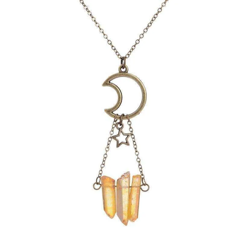 Moon & Stars Aura Quartz Necklace