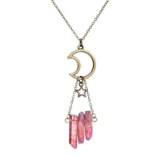 Moon & Stars Aura Quartz Necklace