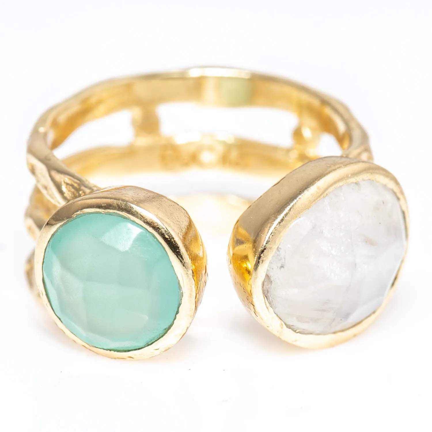 Moonstone & Aquamarine Triple-Band Wrap Ring