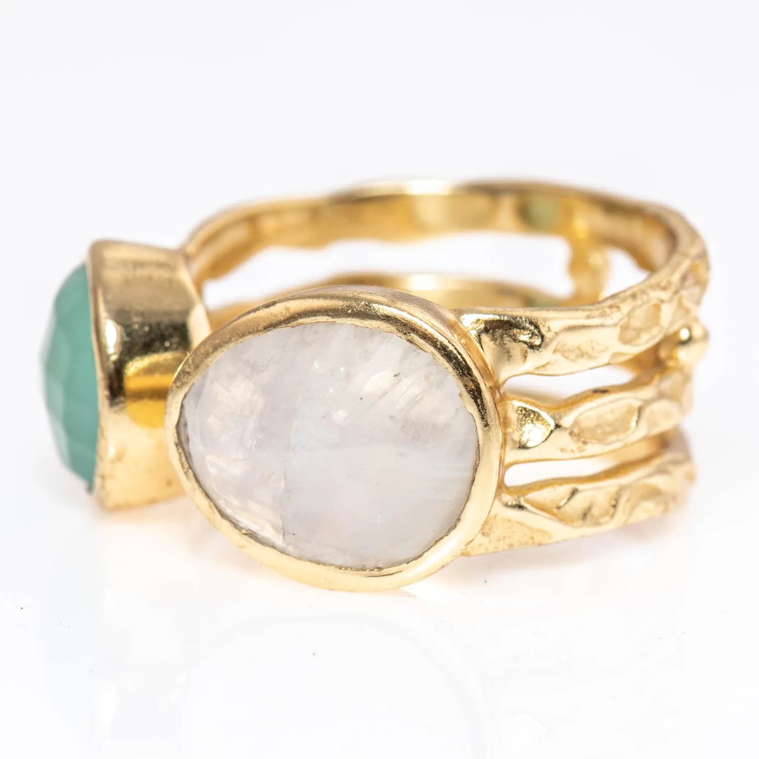 Moonstone & Aquamarine Triple-Band Wrap Ring